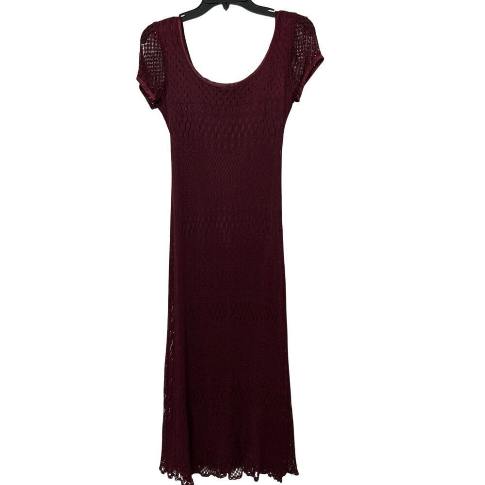 Vintage Maurices Y2K Burgundy Crochet Lace Cap Sleeve Midi Dress 7/8 Whimsigoth